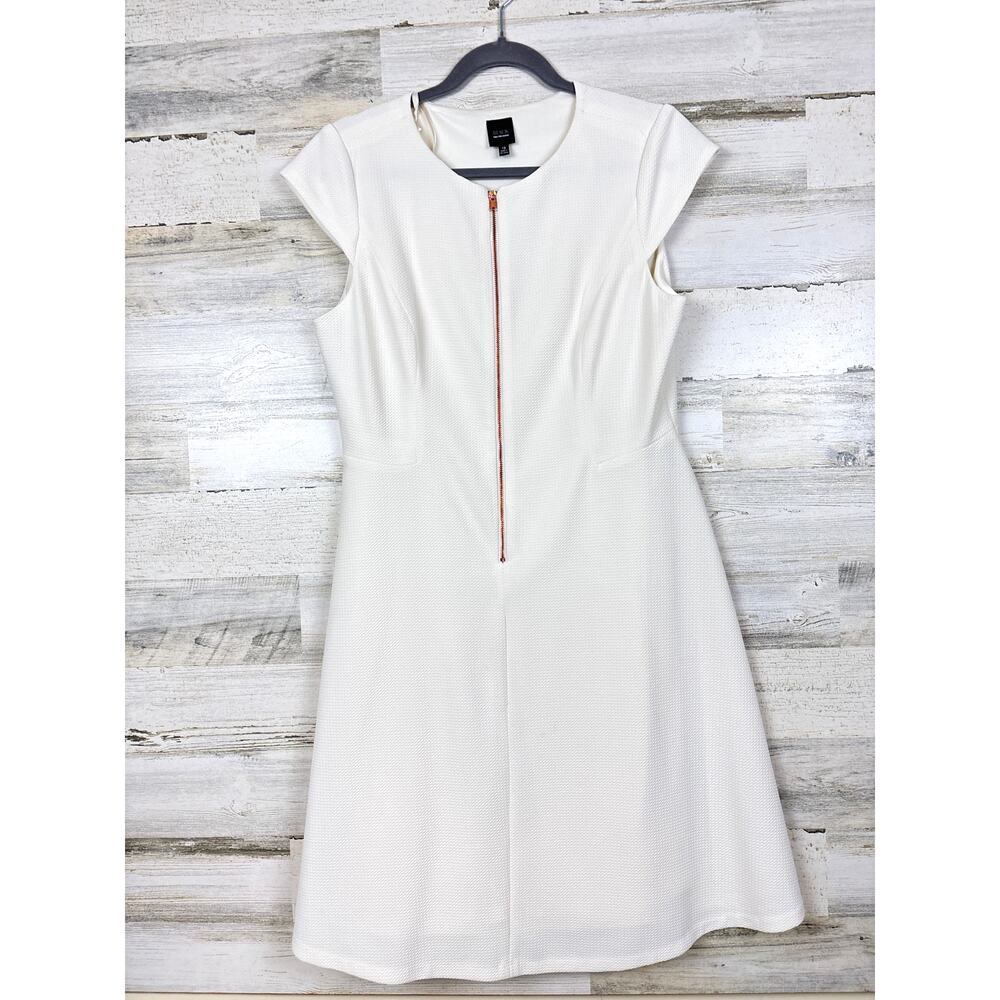 Black Saks Fifth Avenue Womens 12 White Short Sleeve Flare Mini Dress NEW